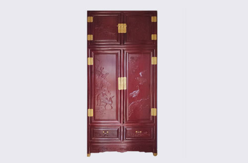 梅列高端中式家居装修深红色纯实木衣柜